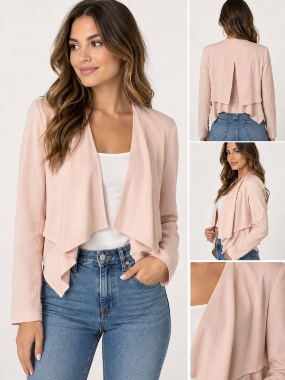 BCBGMAXAZRIA XS Blush Pink 100% Lyocell Draped Open Front Jacket